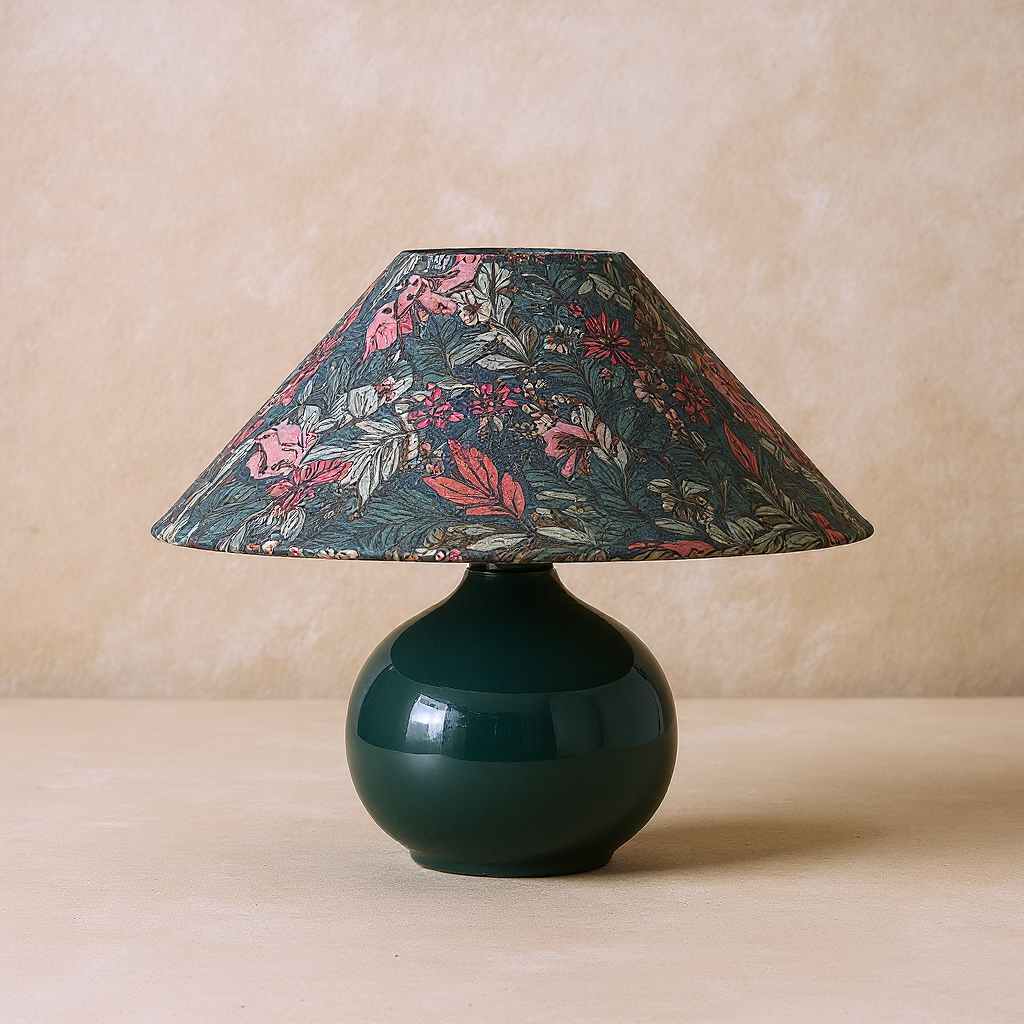 Vintage Ceramic Table Lamp Linen Shade for Nightstand