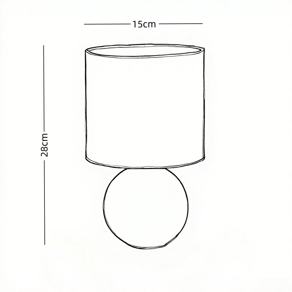 Line drawing of a MCM Lamp with dimensions labeled on a white background