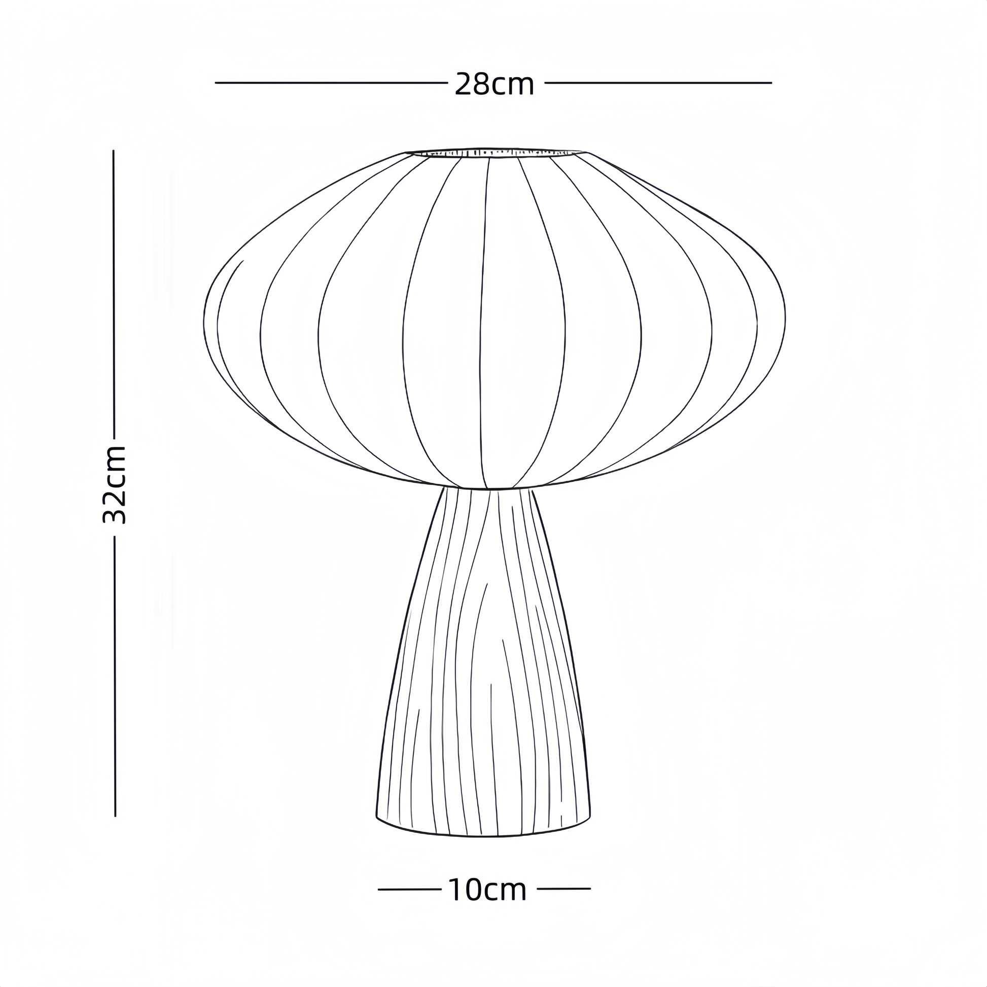 Line drawing of a  cocoon lamp with dimensions labeled